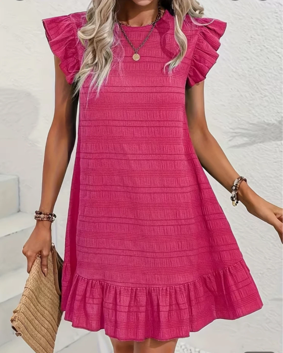 Pink Ruffle Sleeve Dress