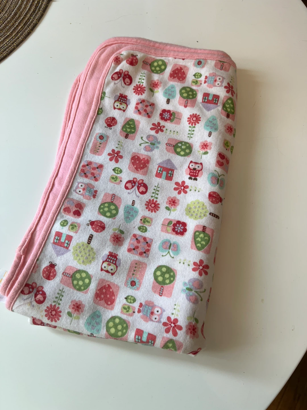 Baby Blanket Pink Owl and Flower Print