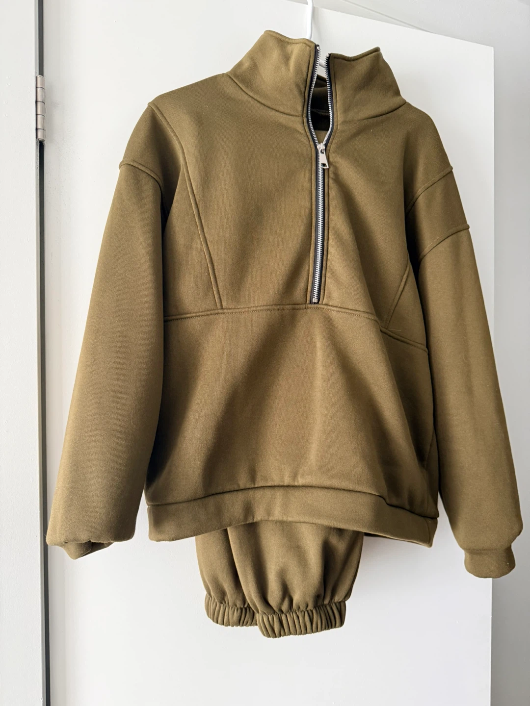 Olive Green Quarter Zip Sweatshirt and Joggers Set