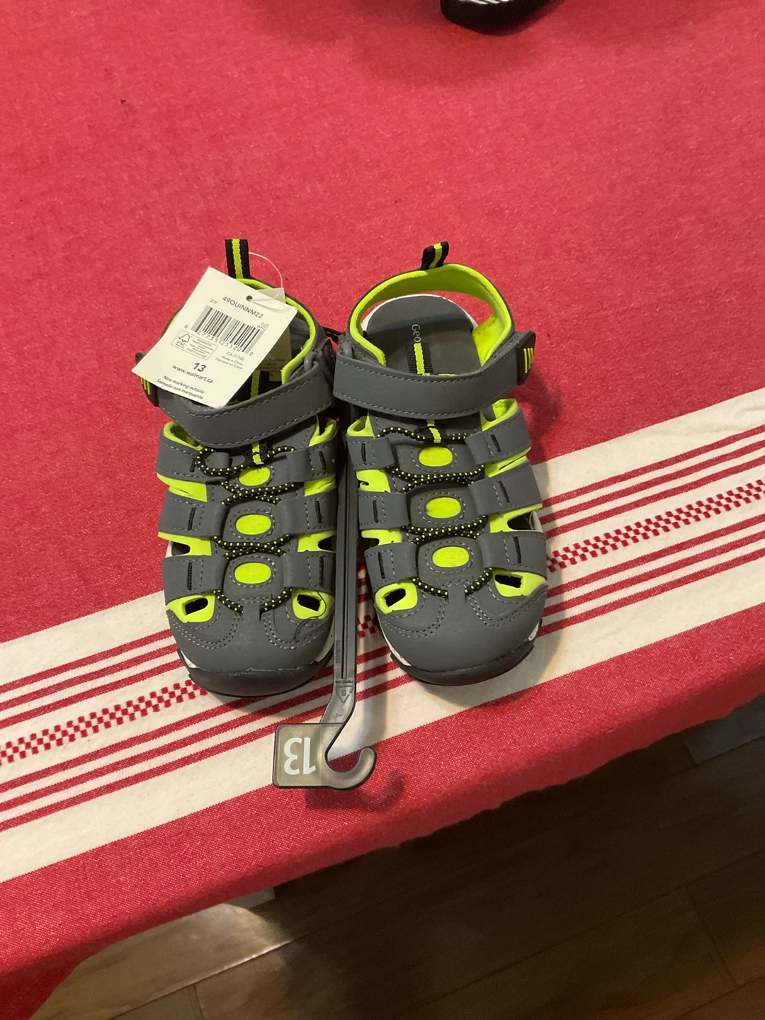Kids Grey and Neon Green Sandals Size 13
