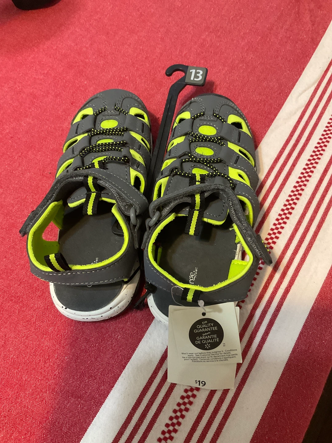Kids Grey and Neon Green Sandals Size 13 - photo 2