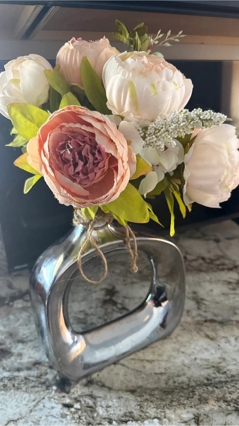 Artificial Flower Arrangement in Silver Vase