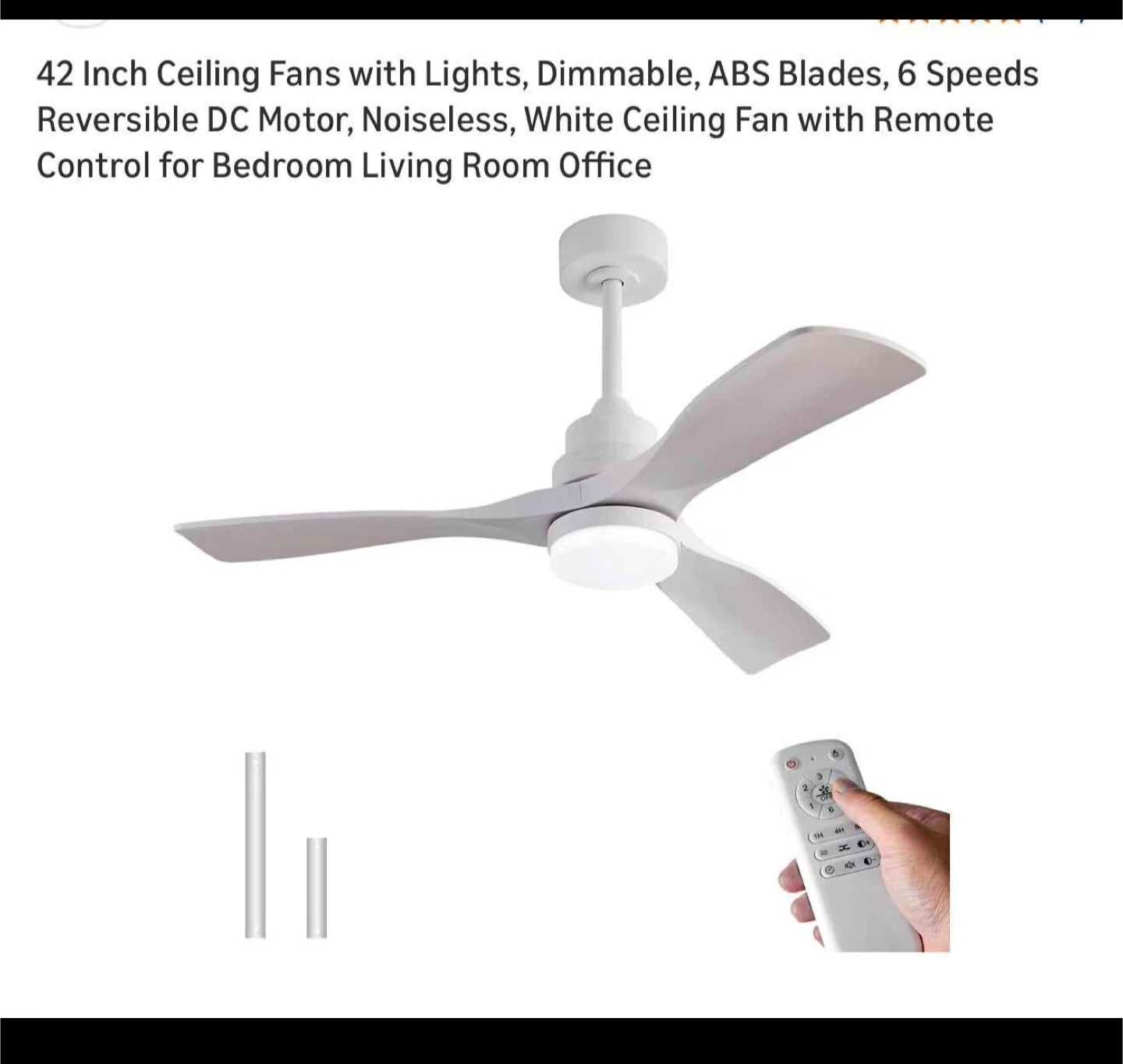 42 Inch White Ceiling Fan with Lights and Remote