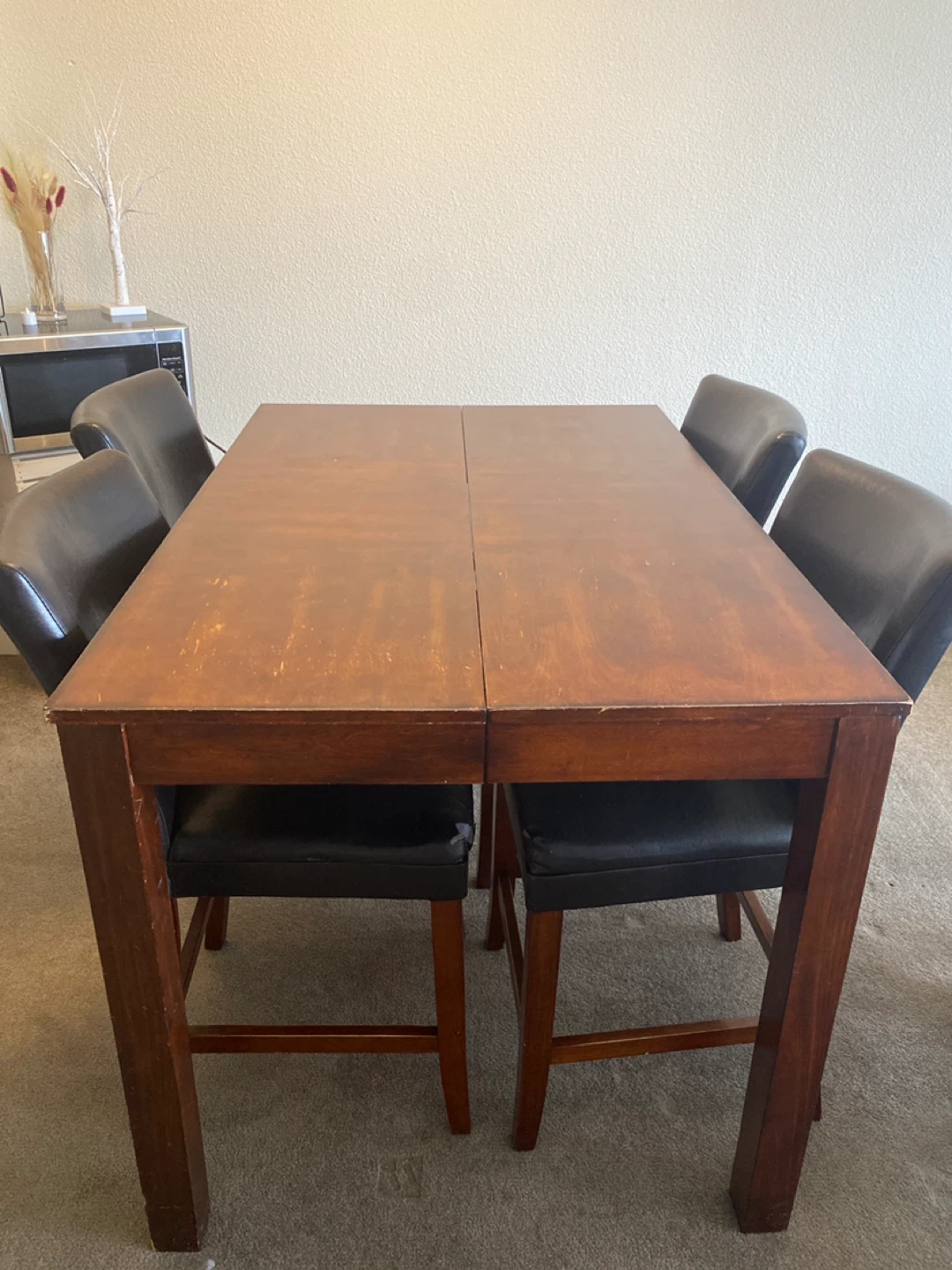 Dark Wood Dining Table Set with 4 Chairs