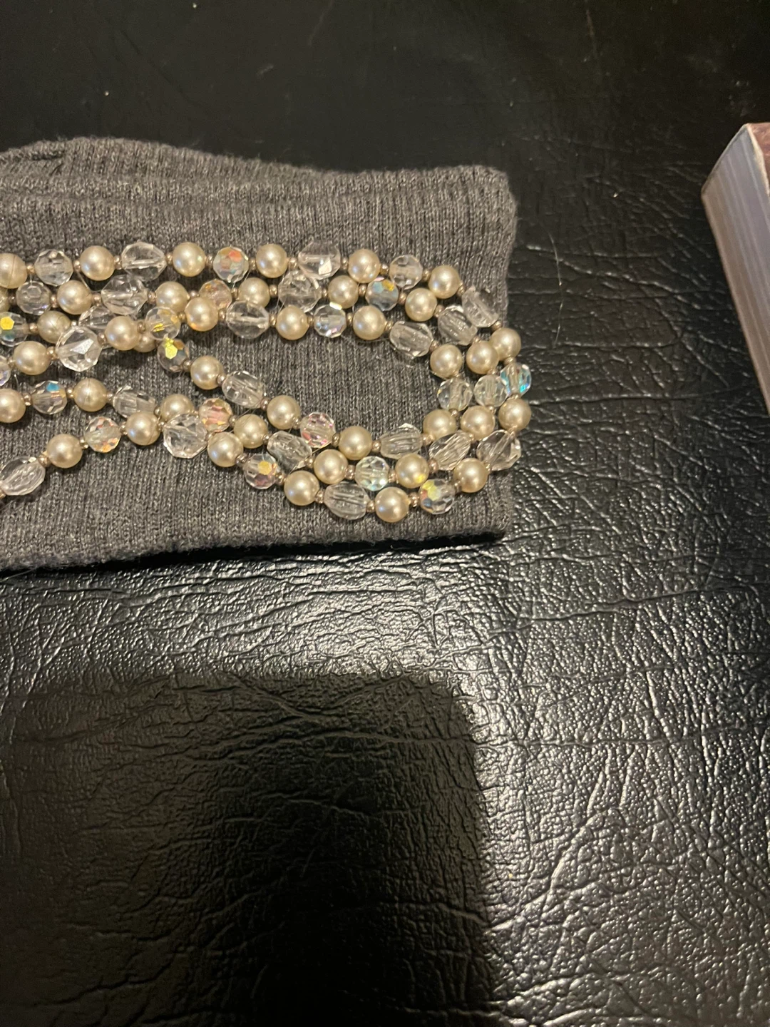 Grey cotton, custom designed headband with Pearl and Crystal - photo 3