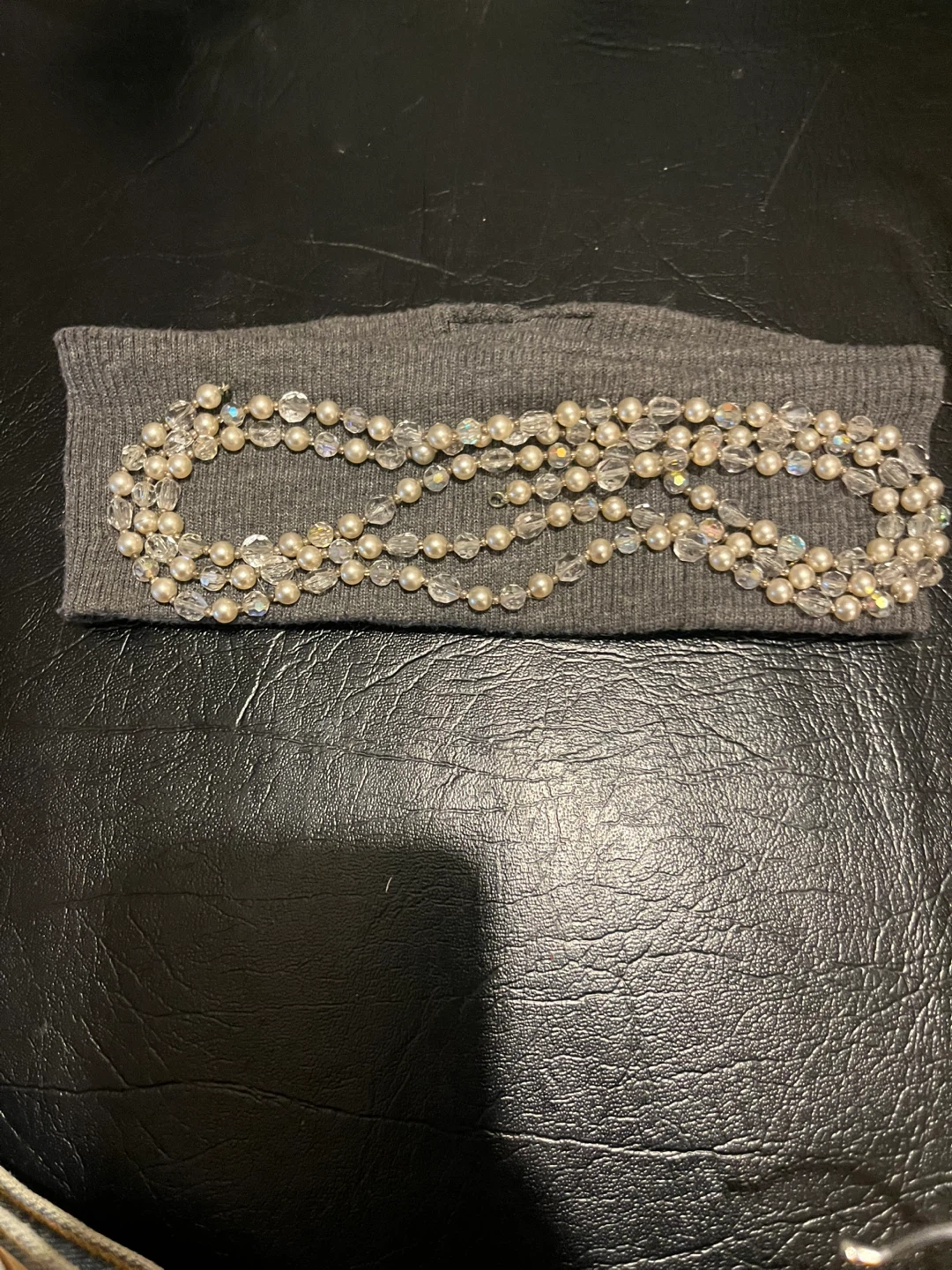Grey cotton, custom designed headband with Pearl and Crystal - photo 2