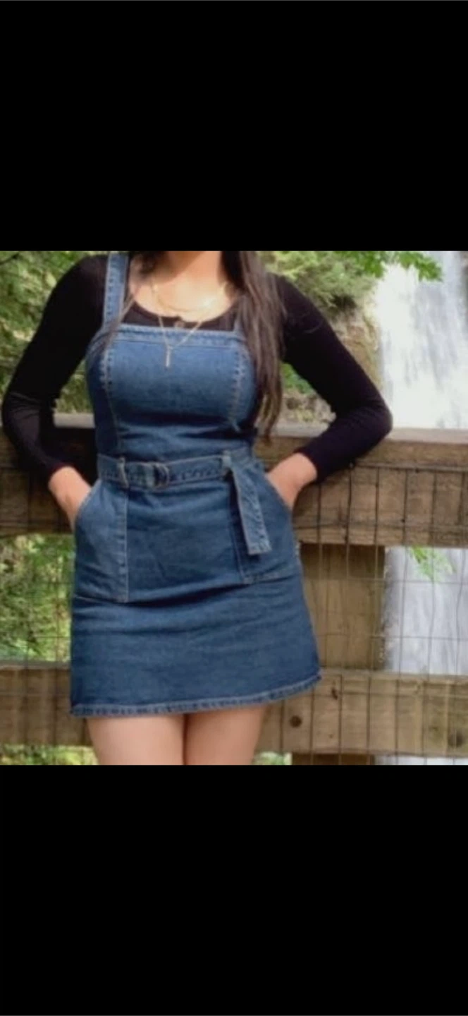Denim Pinafore Dress with Belt