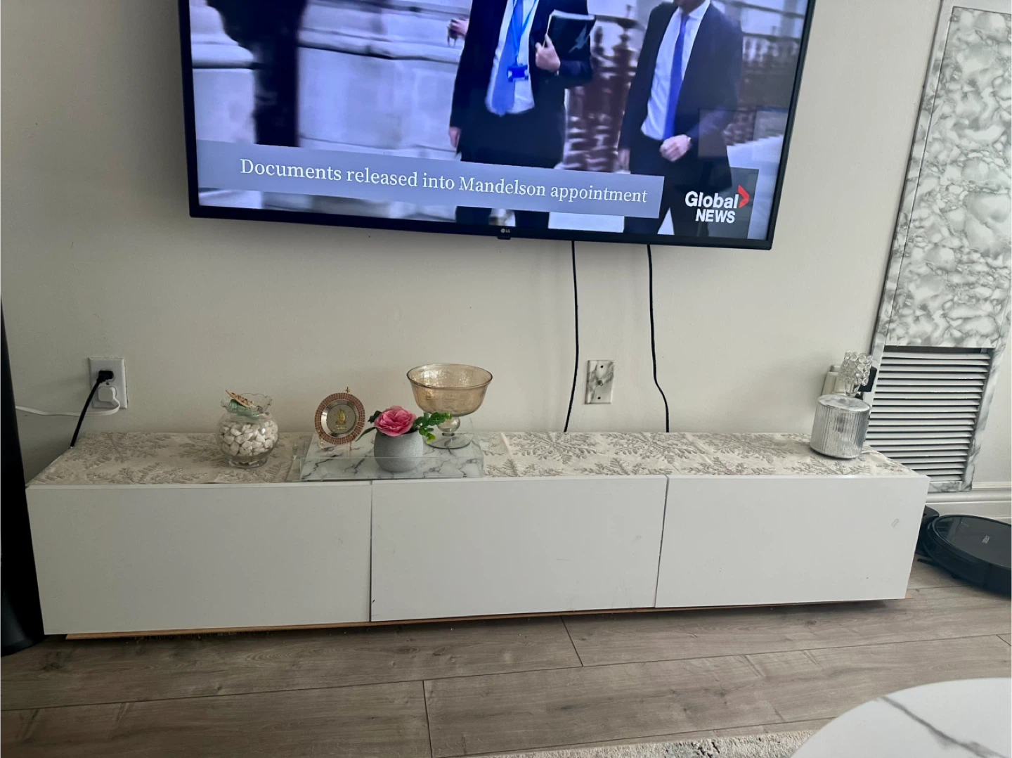 White 3-Door Media Console / TV Stand