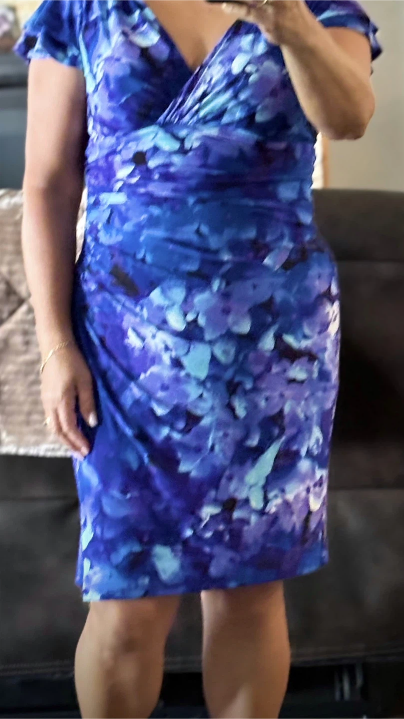 Blue Floral Print Sheath Dress