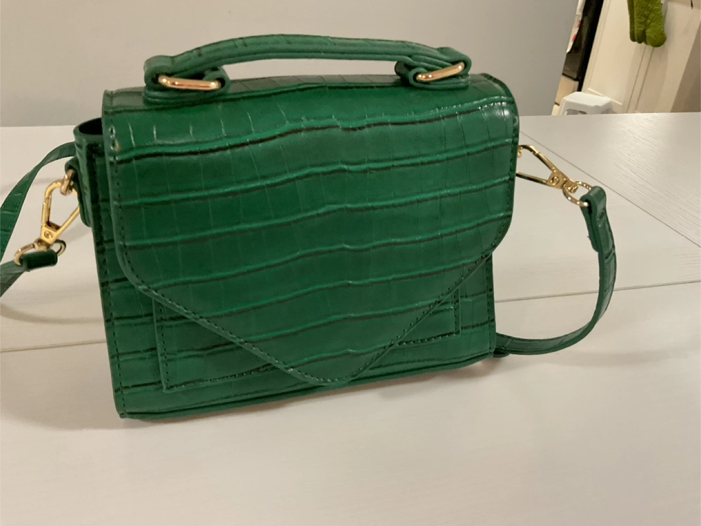 Green Crocodile-Embossed Mini Top-Handle Bag