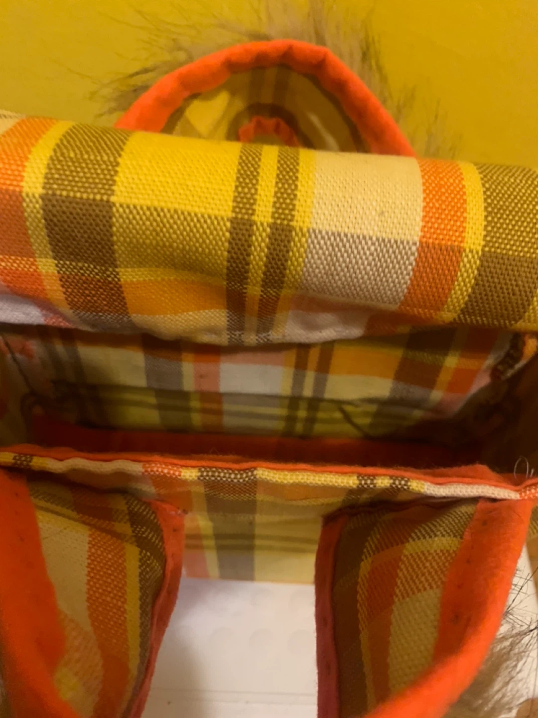 🥕Plaid Handbag with Faux Fur Accent - photo 2