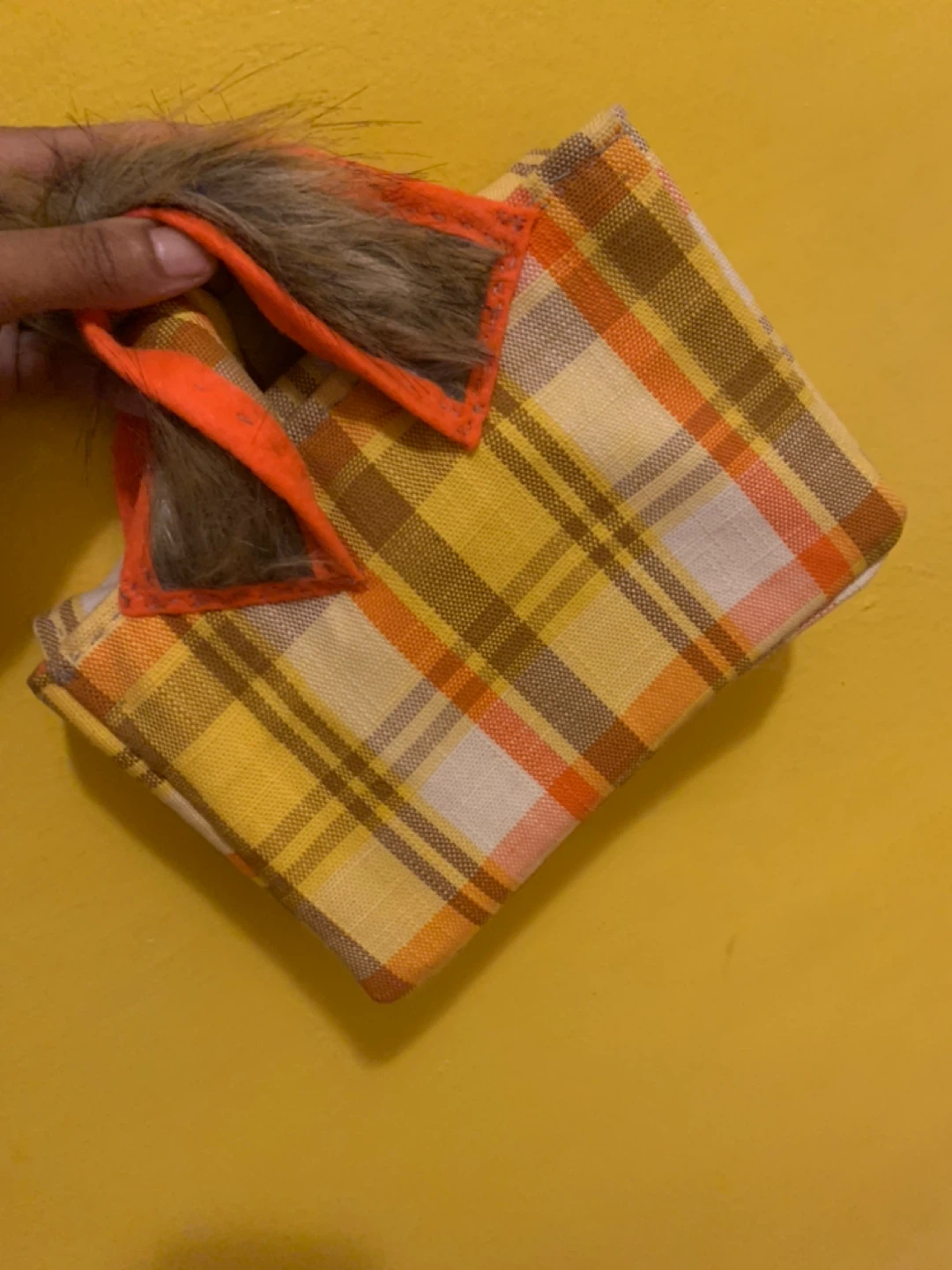 🥕Plaid Handbag with Faux Fur Accent
