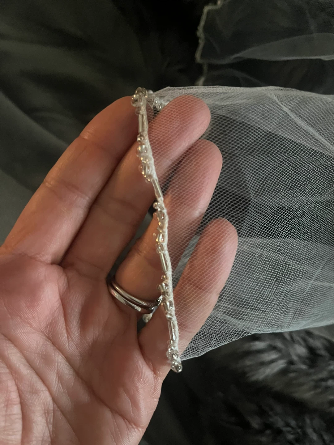 Wedding Veil with Silver beading (hand crafted) - photo 3