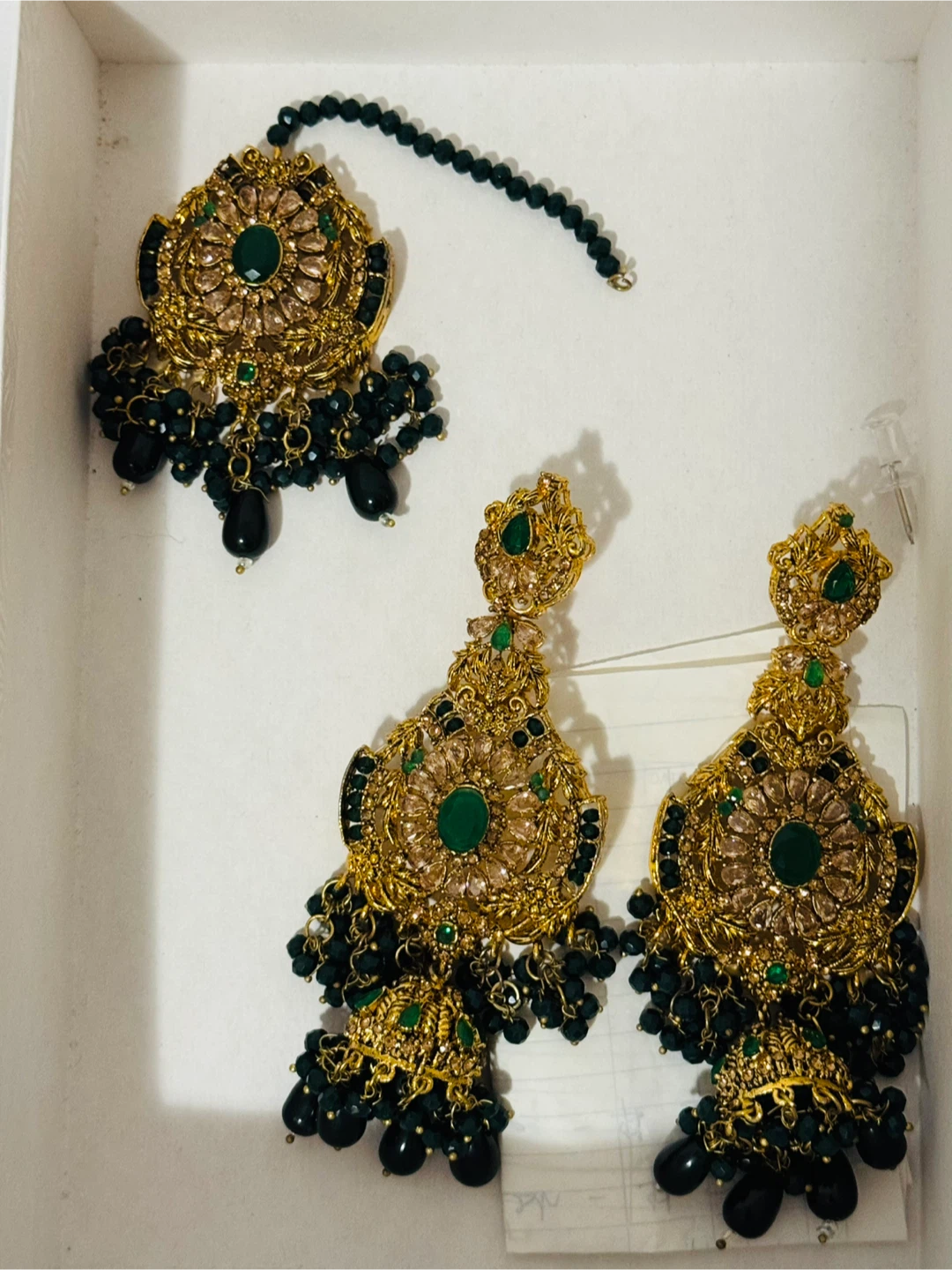 Indian Pakistani Gold Green Jewelry Set