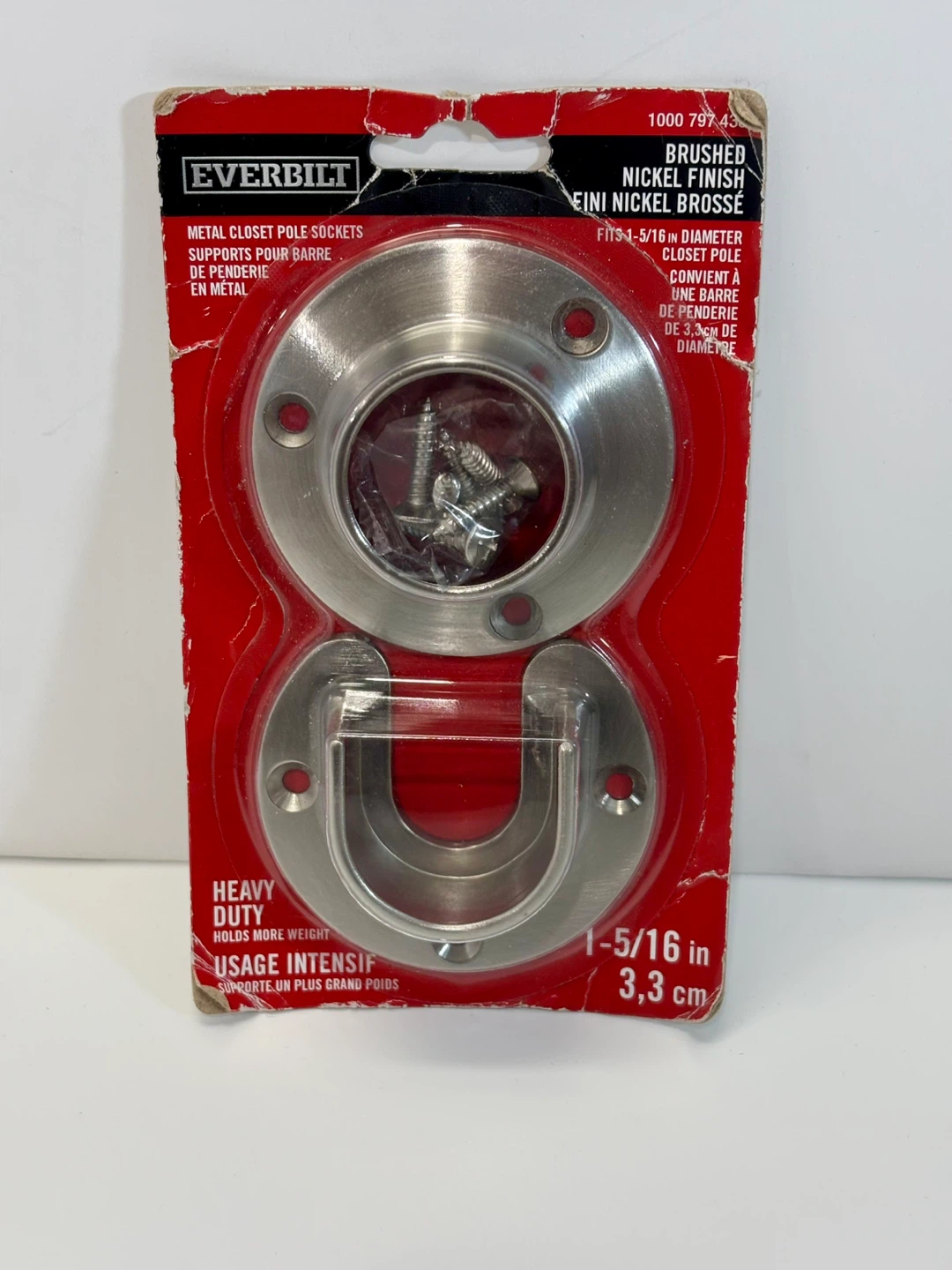 Closet Pole Sockets heavy duty Everbilt Brushed Nickel Metal