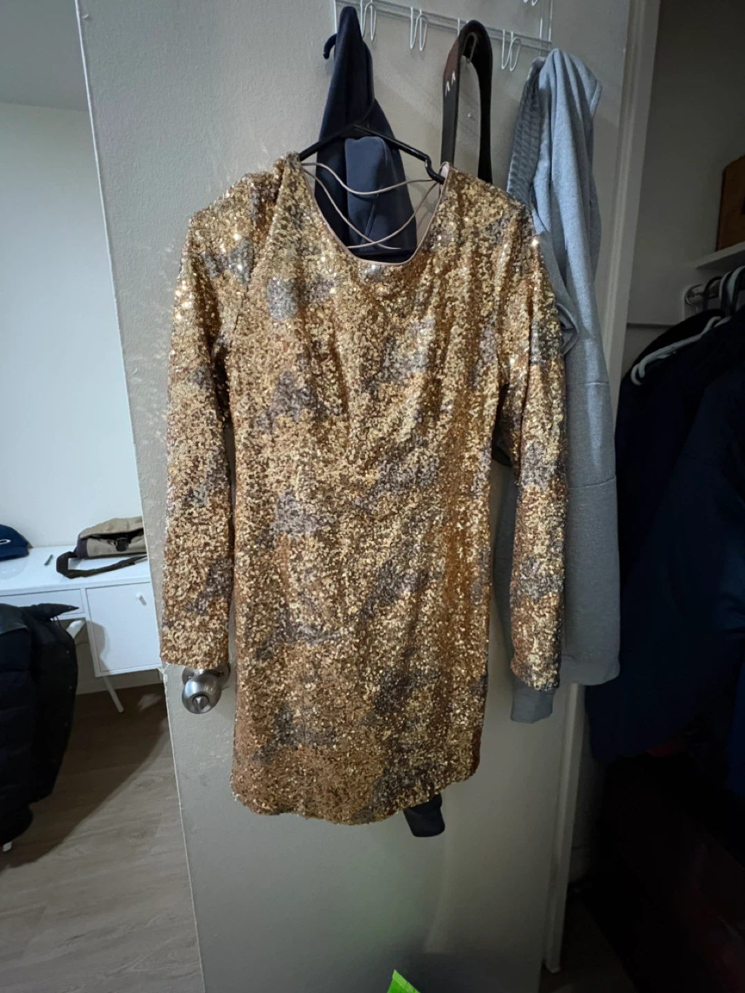 Gold Sequin Long Sleeve Open Back Mini Dress - photo 4