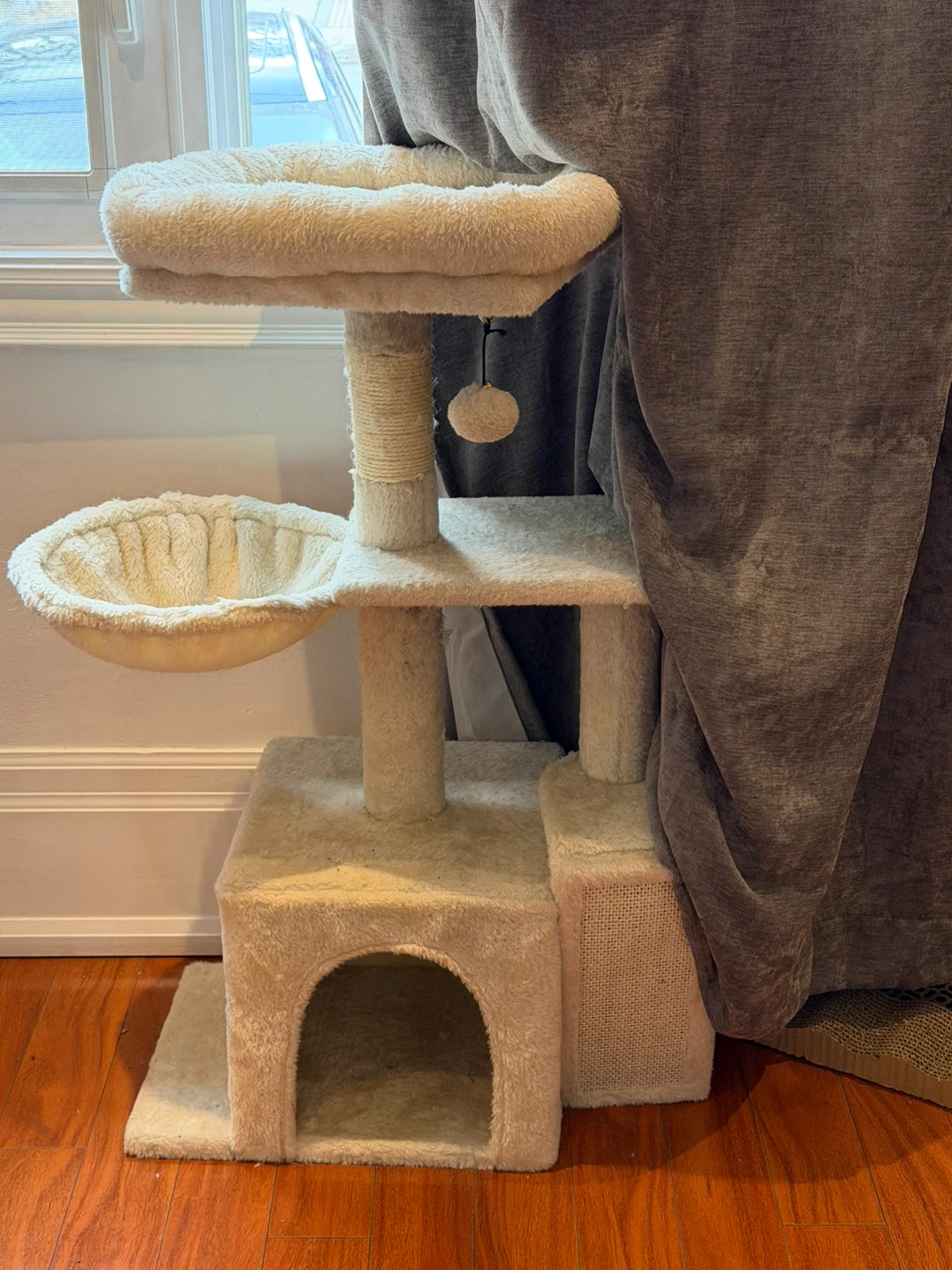 Cream Cat Tree Condo with Hammock and Perch