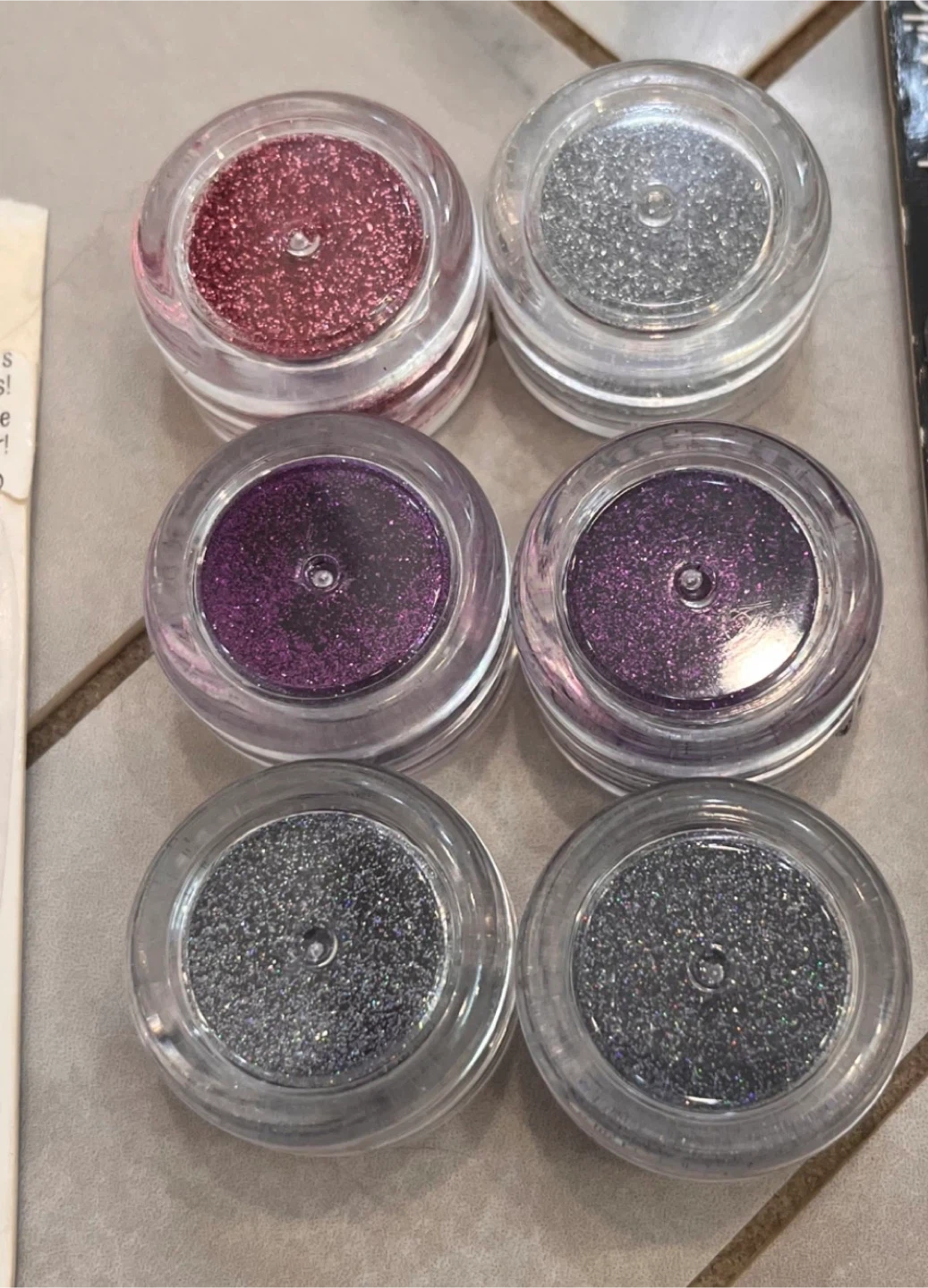 6 Glitter nail Pots - Pink, Purple, Silver