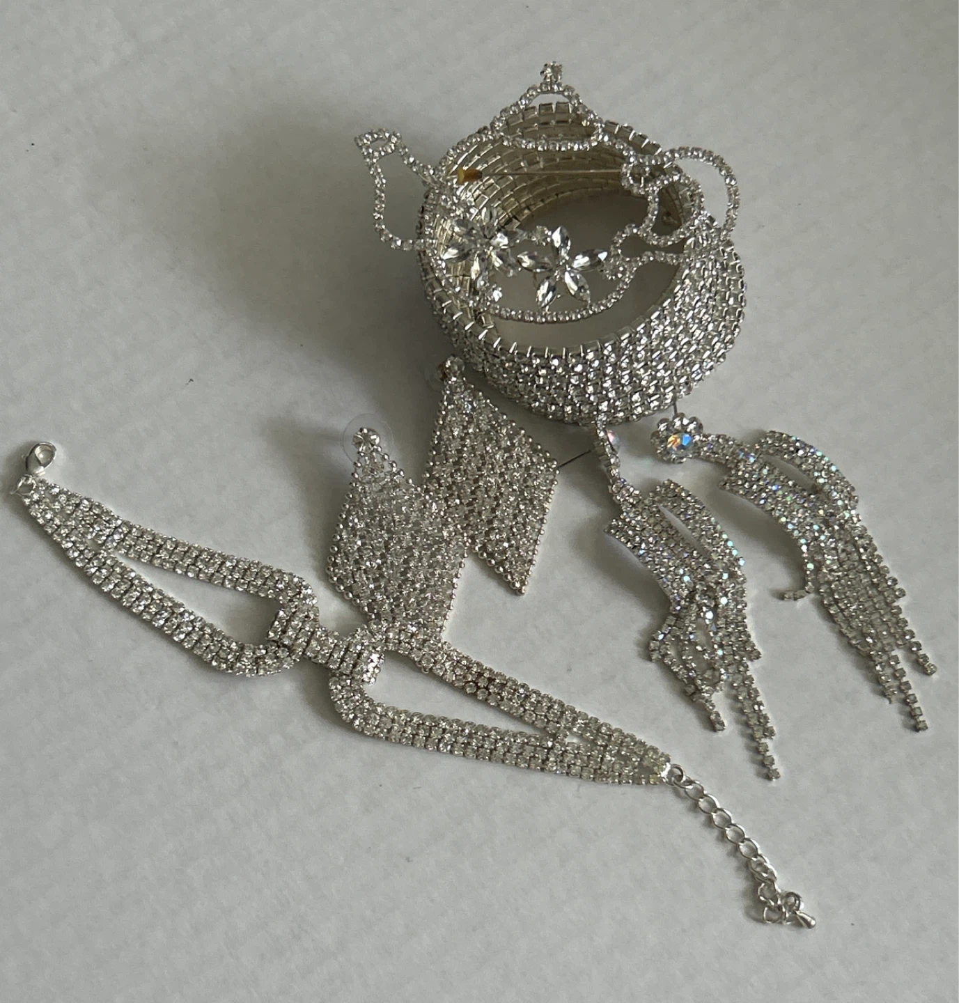 Rhinestone Jewelry Set - Bracelet, Earrings, Brooch & Necklace - photo 3