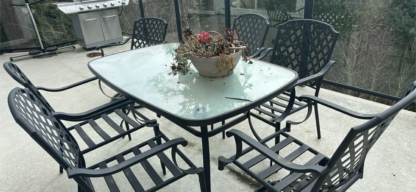 Black Metal Patio Dining Set with Glass Top