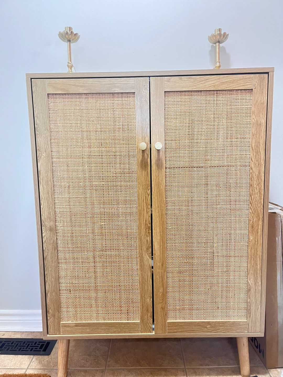 Moving Sale - Wooden Shoe Cabinet with Cane Doors - photo 2