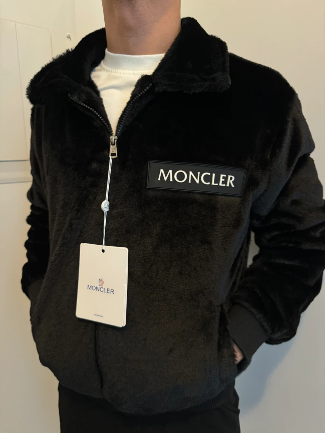 Moncler Black Faux Fur Bomber Jacket