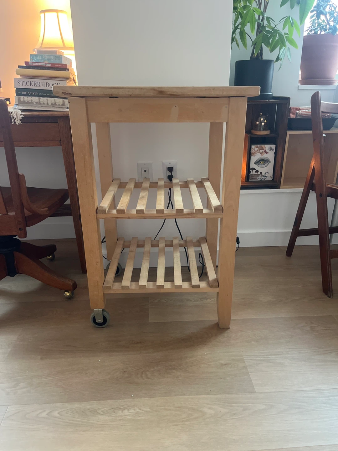 Ikea Wooden Kitchen Cart with Shelves and Wheels