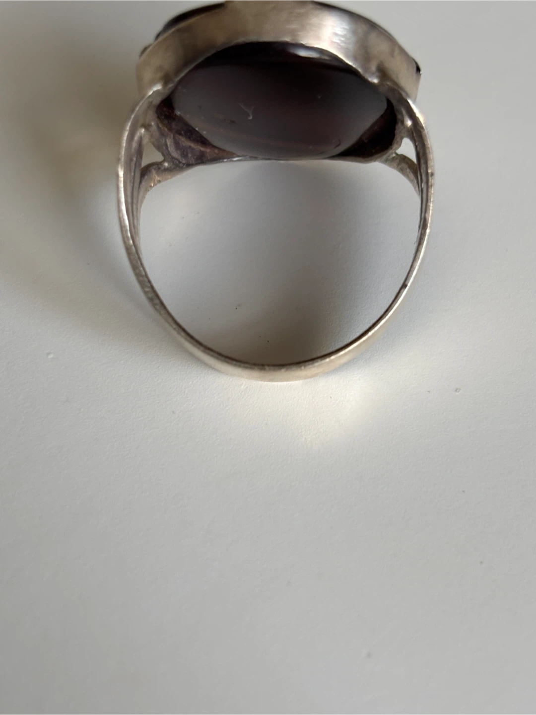 Vintage Silver Tone Agate Stone Ring - photo 2