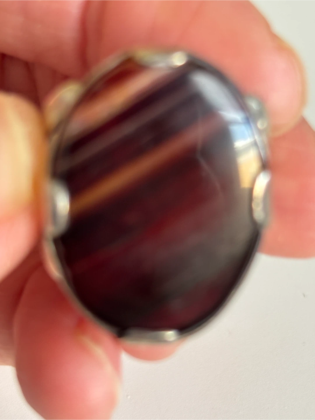 Vintage Silver Tone Agate Stone Ring - photo 3