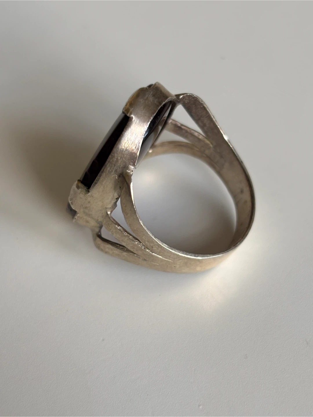 Vintage Silver Tone Agate Stone Ring