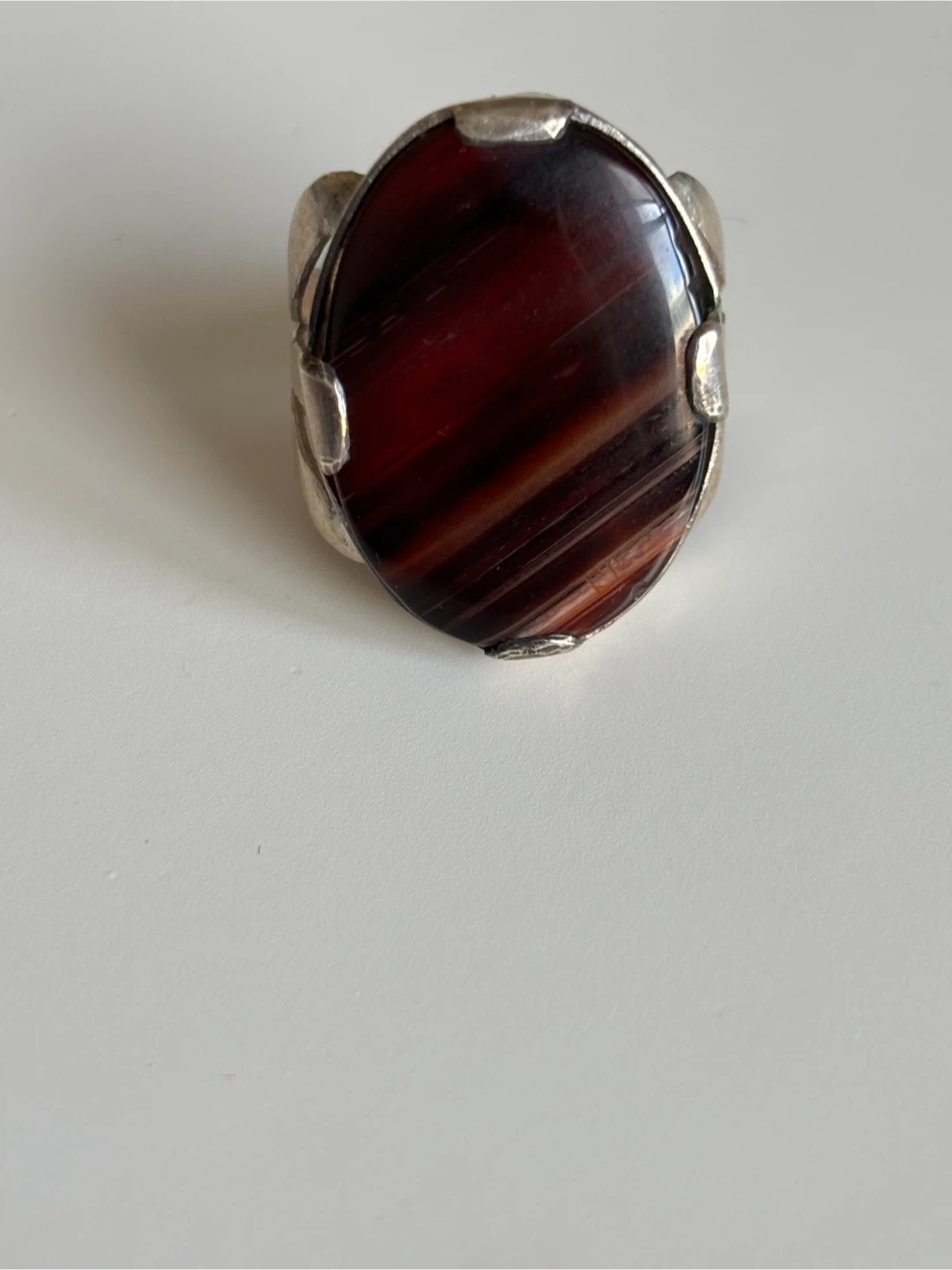 Vintage Silver Tone Agate Stone Ring - photo 4