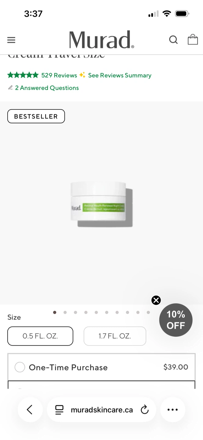 Murad Retinol Youth Renewal Night Cream Travel Size 7.5ml