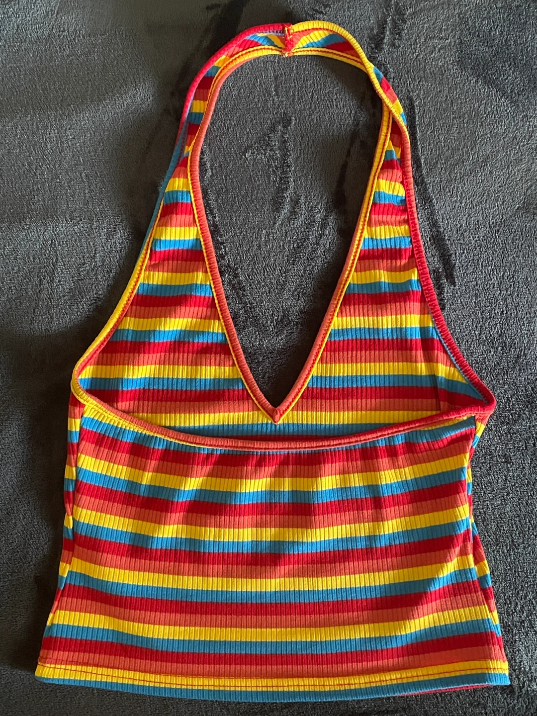 SHEIN Plunging Neck Tie Halter Neck Rainbow Striped Top - photo 3