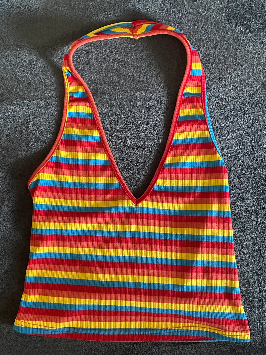 SHEIN Plunging Neck Tie Halter Neck Rainbow Striped Top - photo 2