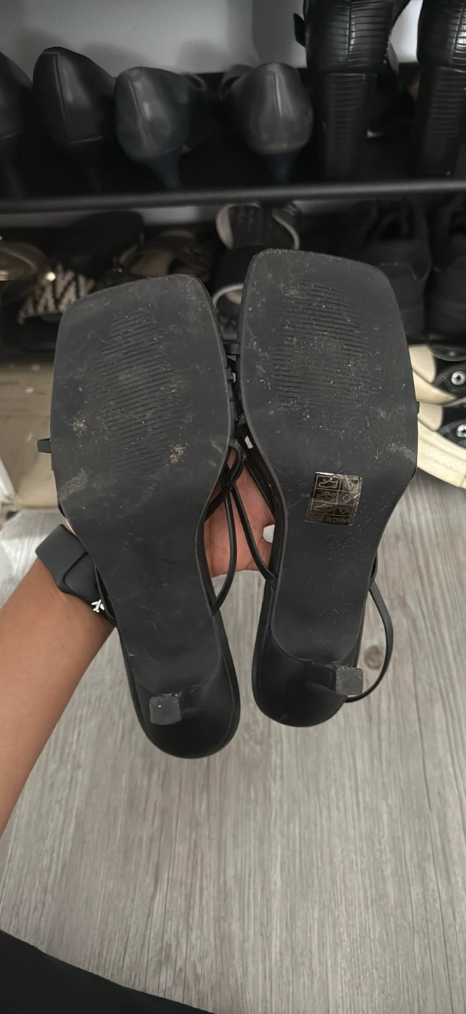 Black Strappy Square Toe Kitten Heel Sandals - photo 3