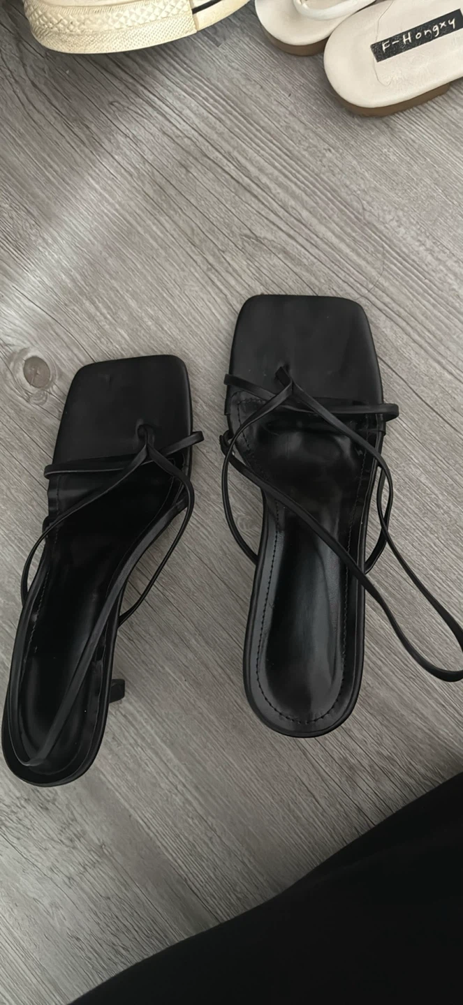 Black Strappy Square Toe Kitten Heel Sandals - photo 4