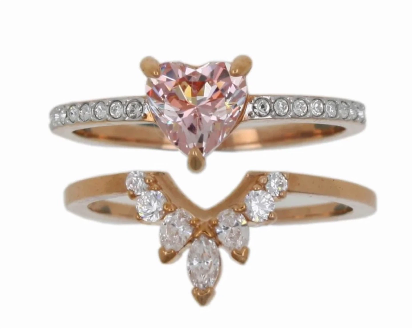 Swarovski Crystal and Rose Gold ring set