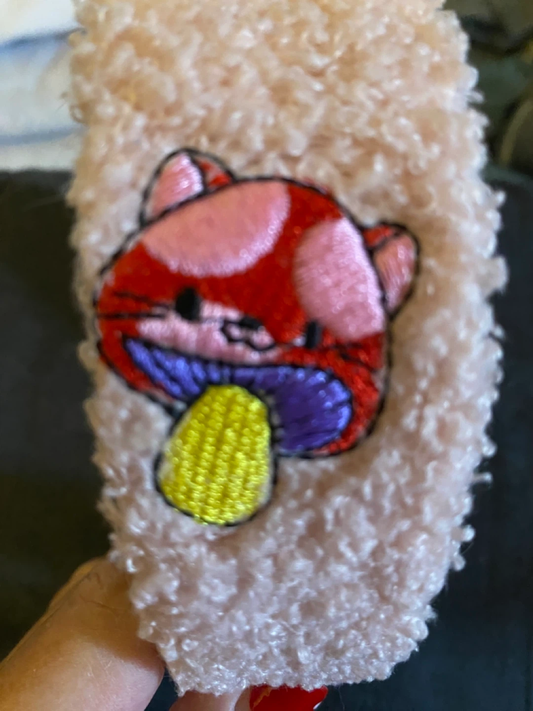 Pink Teddy Headband with Cat Mushroom Charm