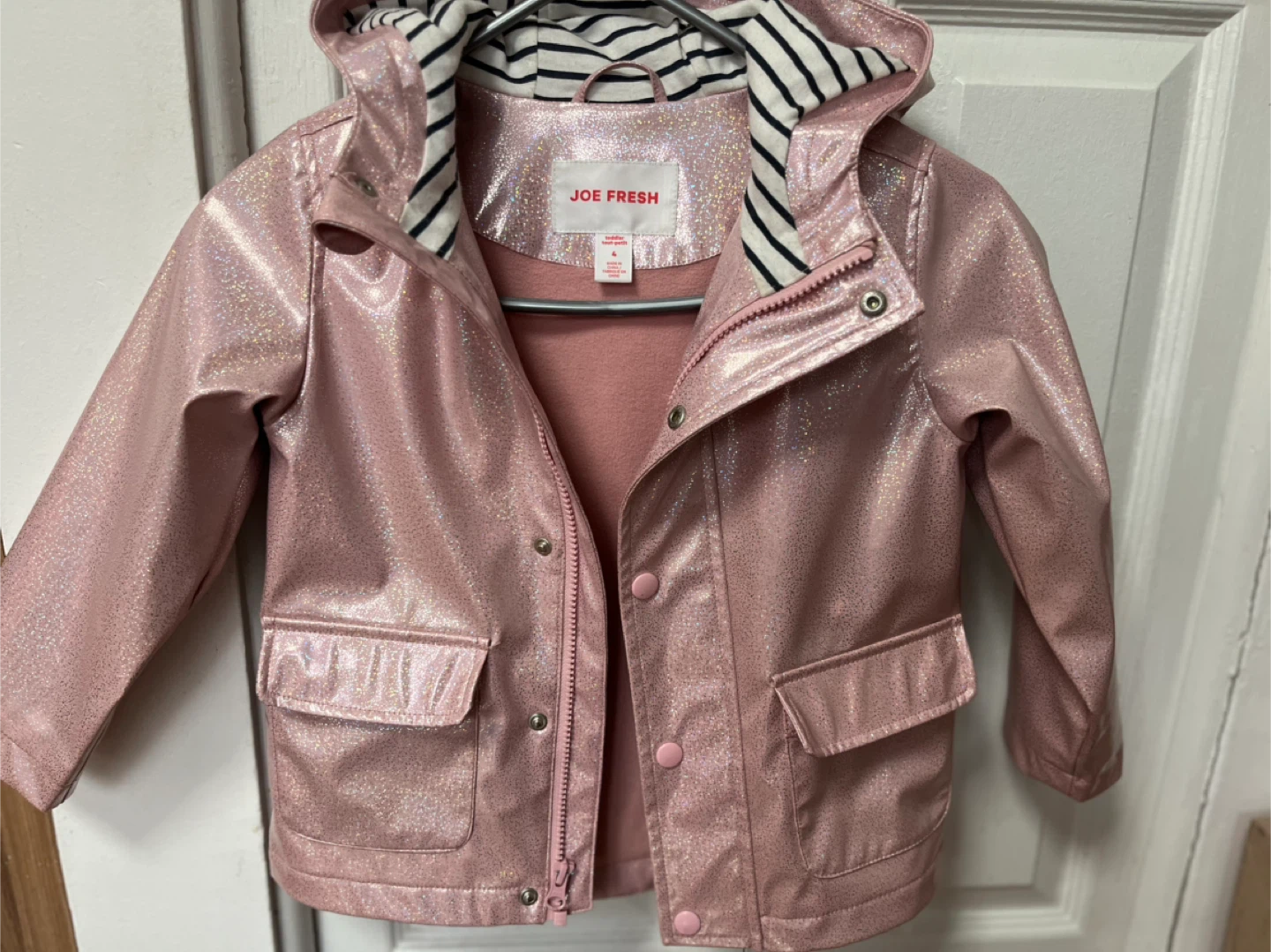 Joe Fresh Toddler Girl's Pink Sparkle Rain Jacket Size 4