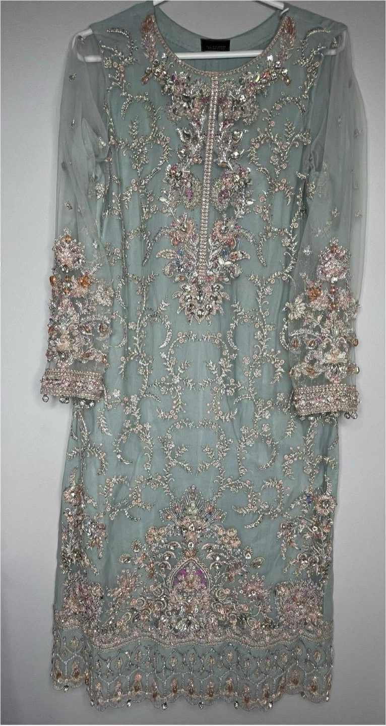 Designer Pakistani Dress Grey Color