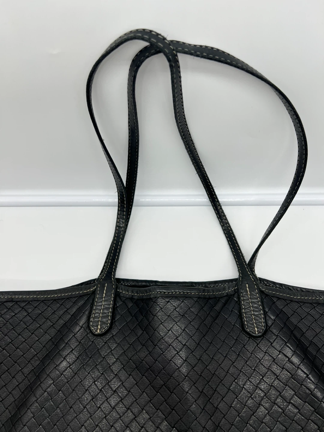 ROOTS Y2K Black Woven Leather Large Slouchy Tote Carryall Bag - photo 3