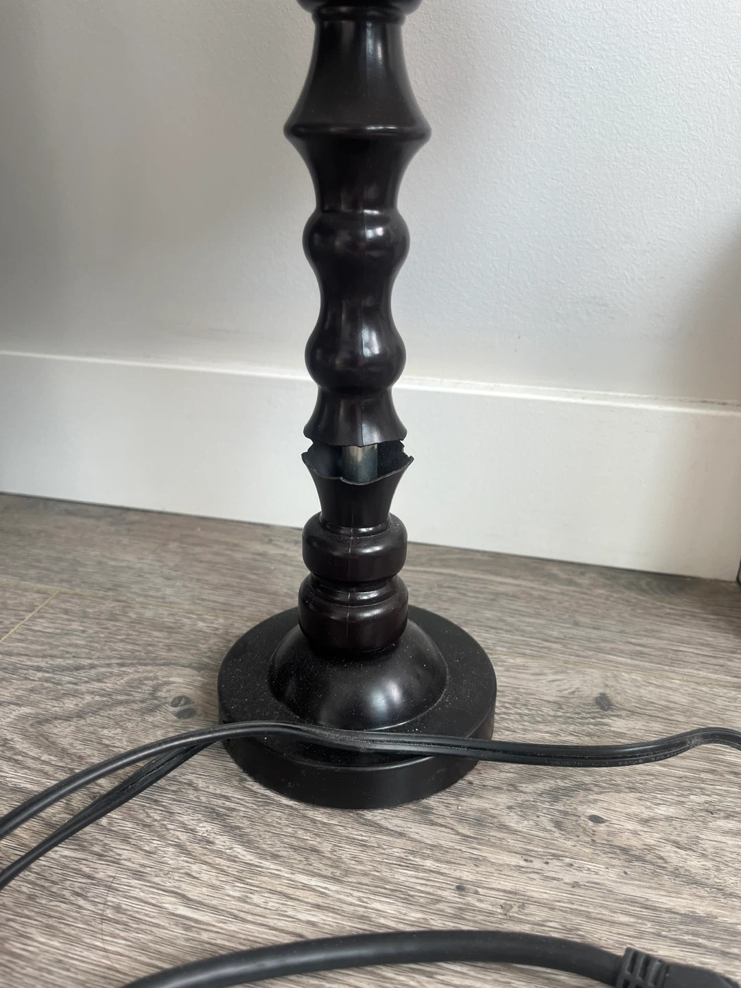 Dark Wood Table Lamp with White Shade - photo 2