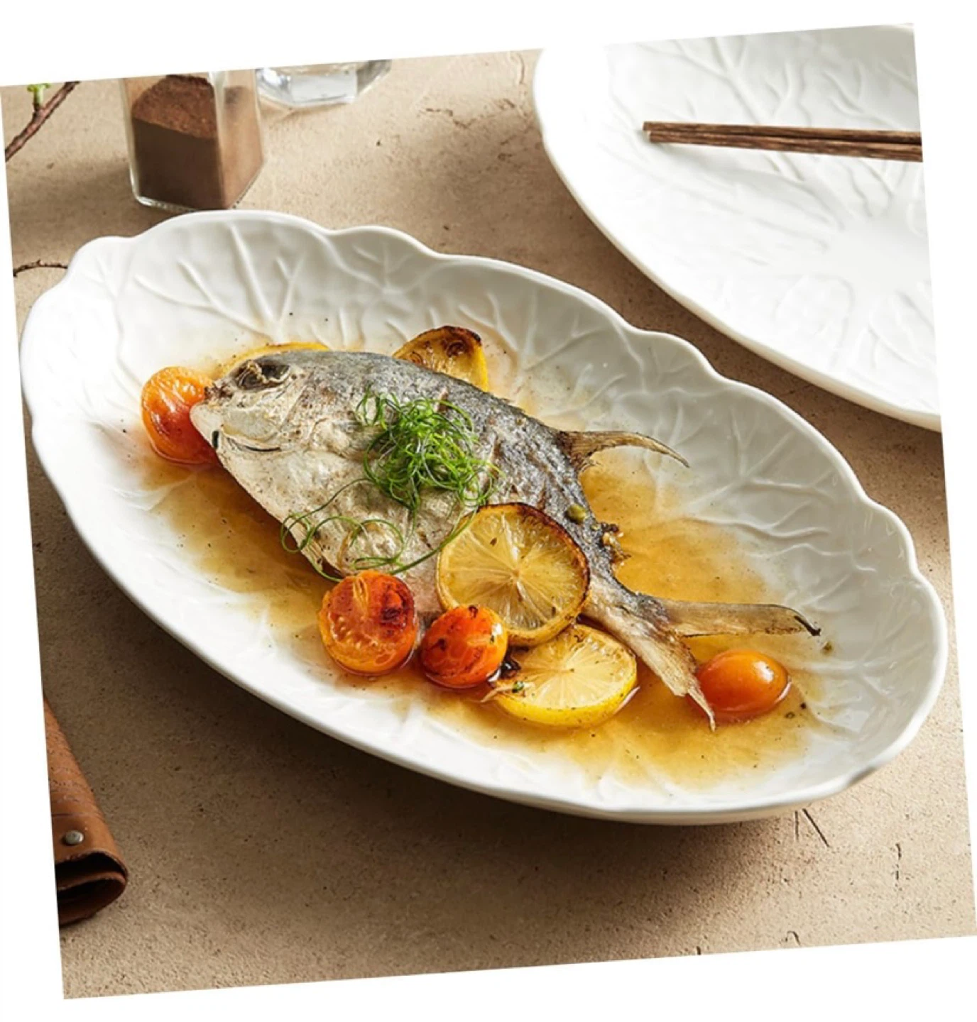 New Fish Steaming Serving Platter 12In Ceramic Plate - photo 3