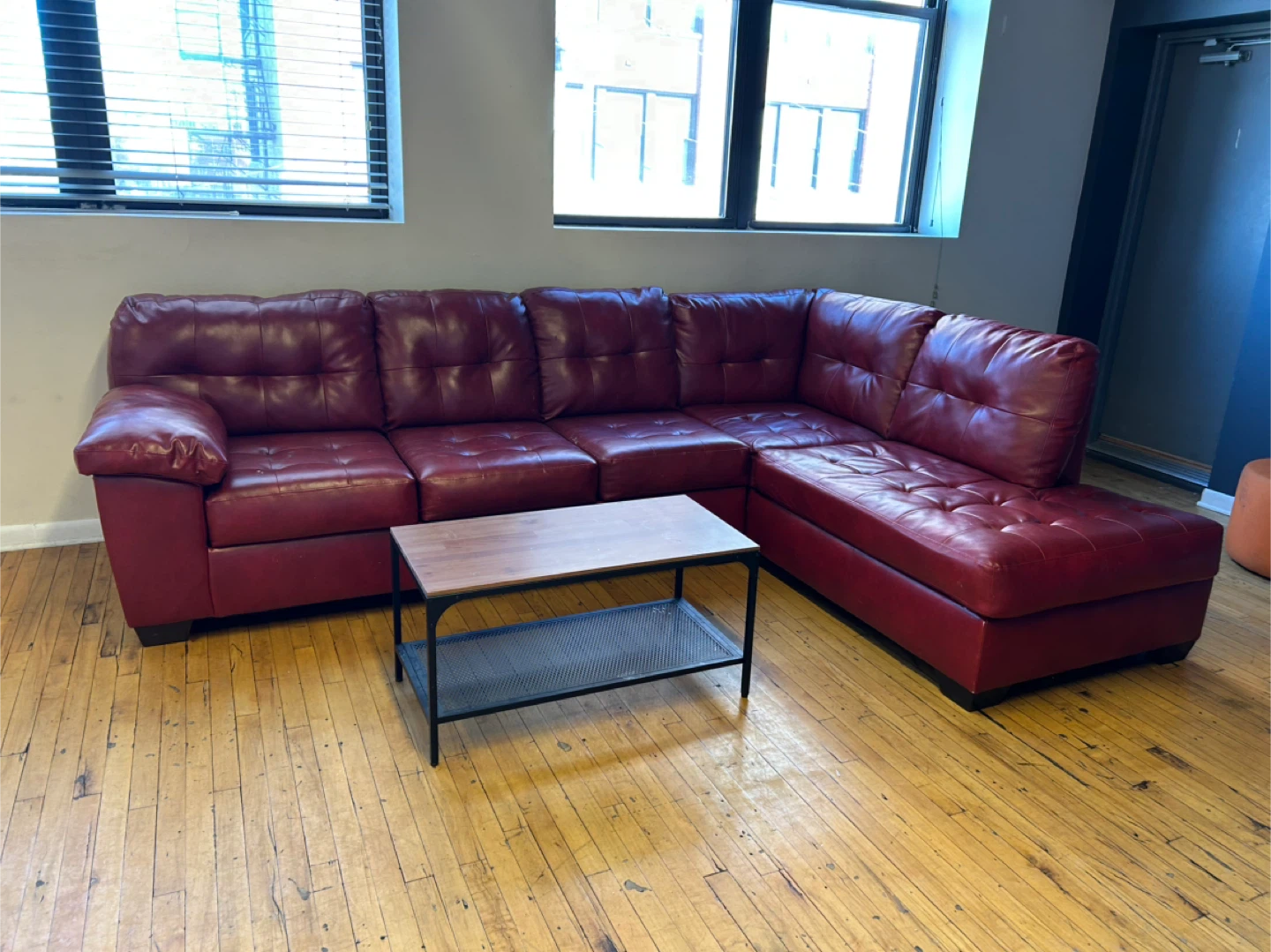 Red Faux Leather Sectional Sofa - photo 2