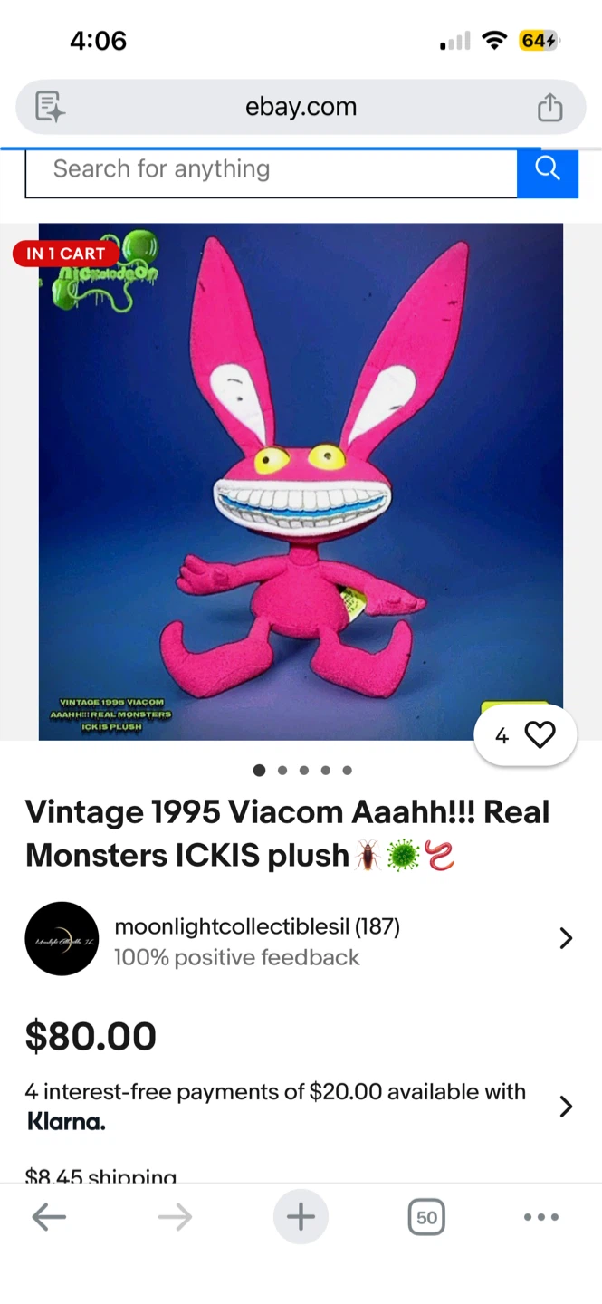 Vintage 1995 Viacom Aaahh!!! Real Monsters Ickis Plush - photo 3