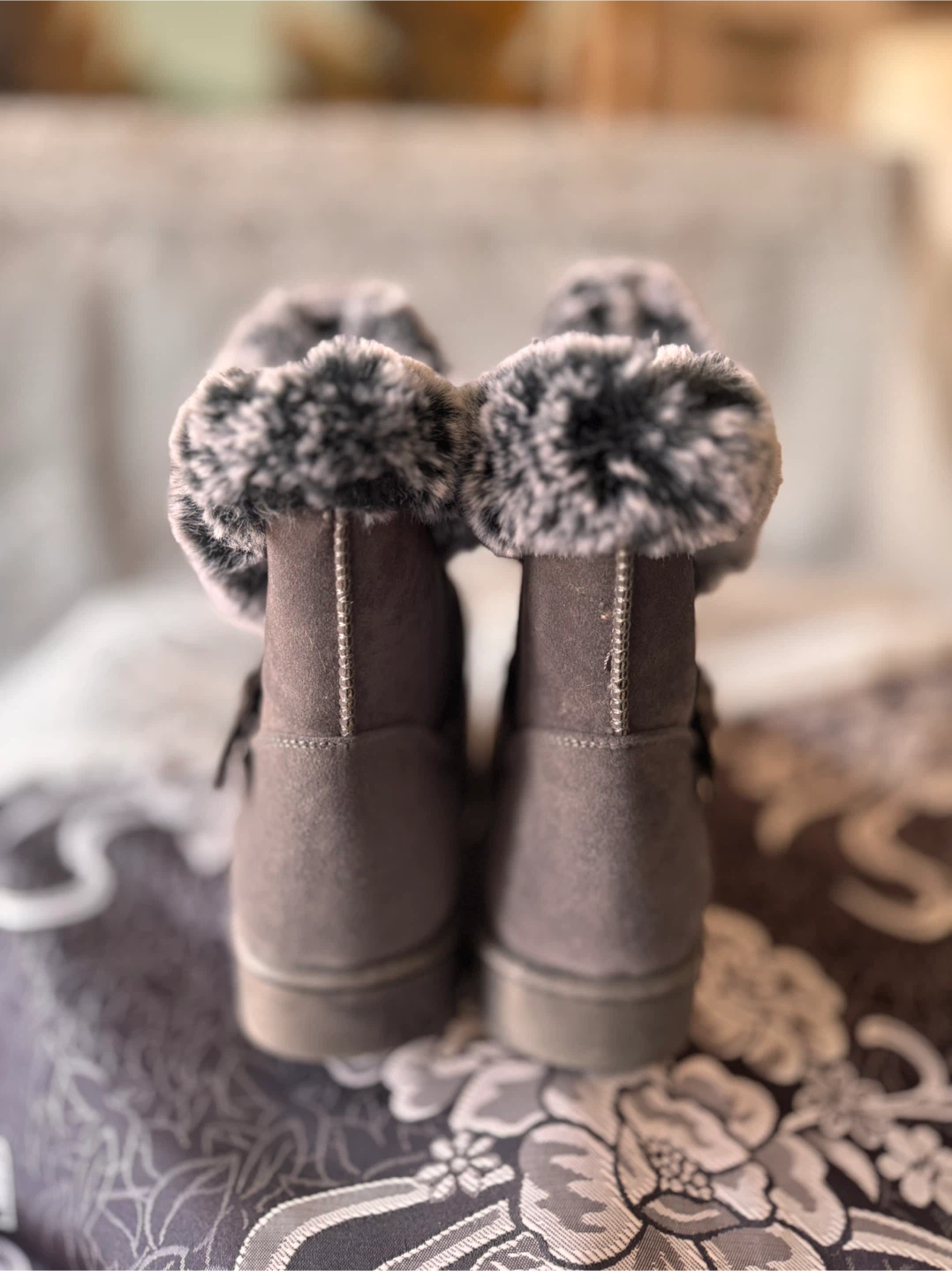 Grey Faux Suede Winter Boots with Fur Trim - photo 4
