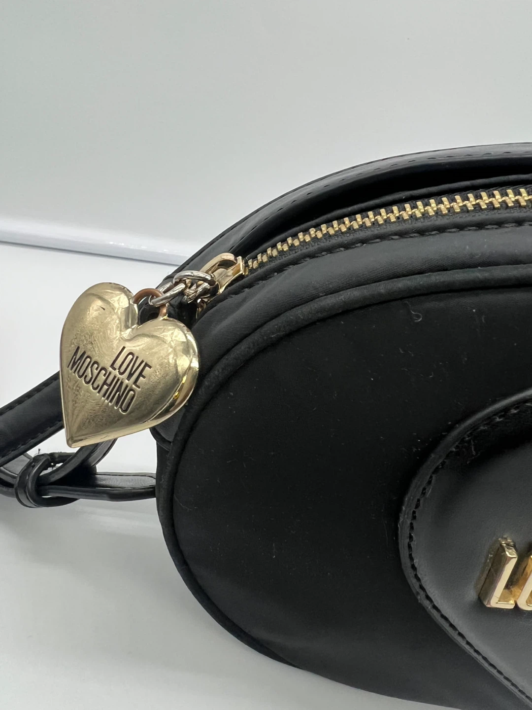 LOVE MOSCHINO Heart Logo Plaque Black Polyester Crossbody Bag - photo 3
