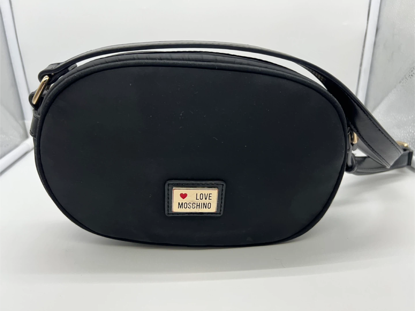 LOVE MOSCHINO Heart Logo Plaque Black Polyester Crossbody Bag - photo 5