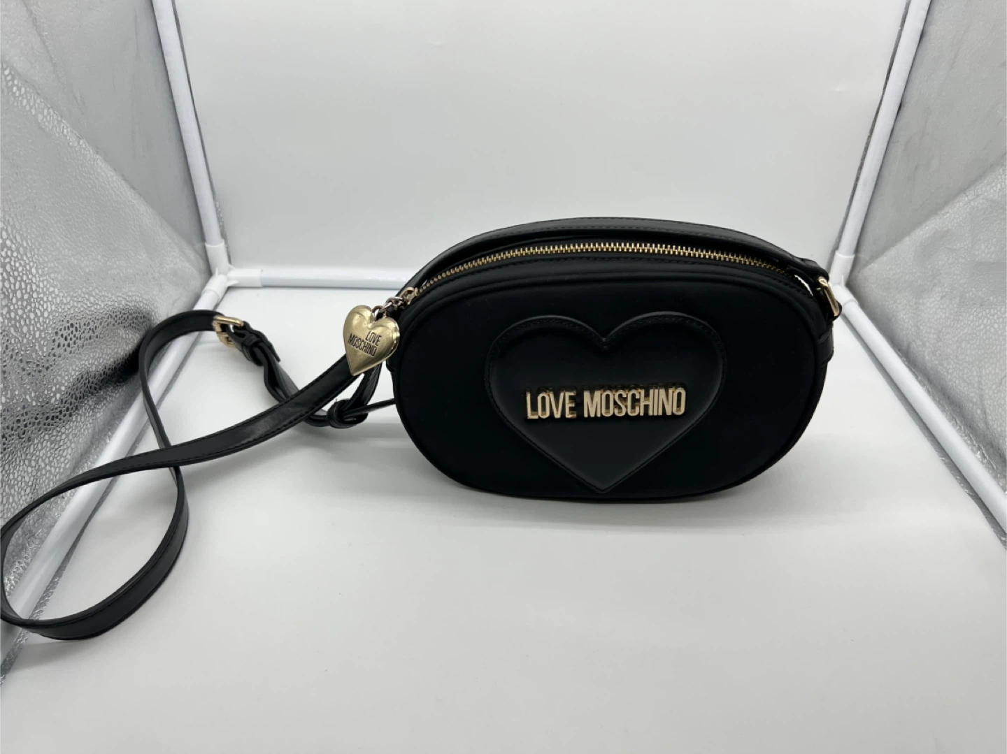 LOVE MOSCHINO Heart Logo Plaque Black Polyester Crossbody Bag