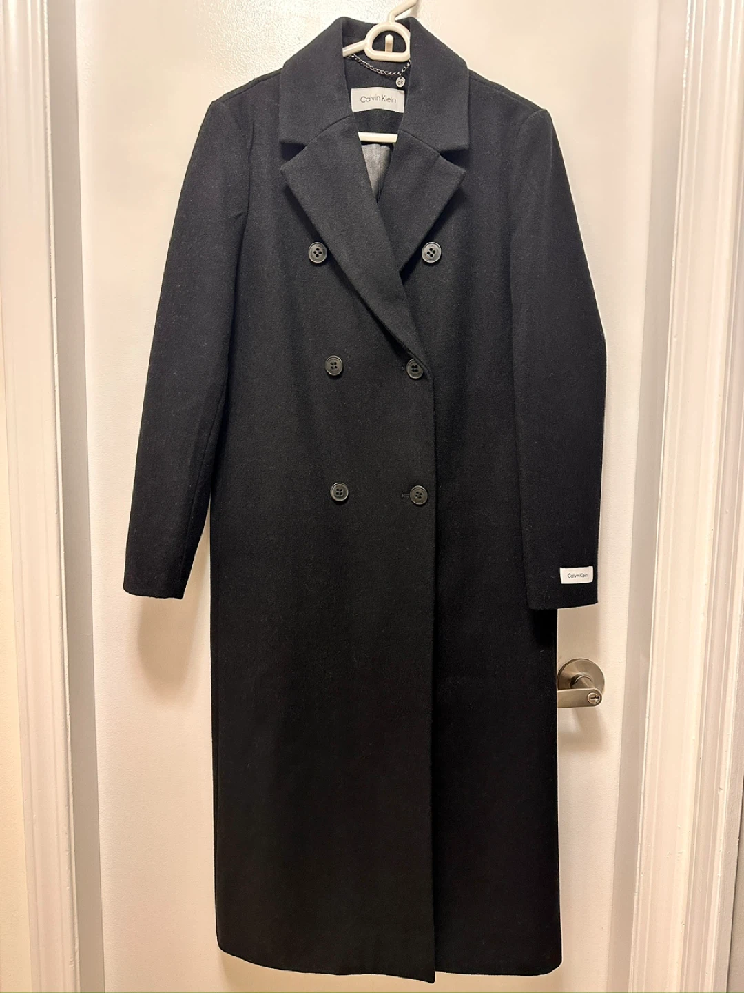 Calvin Klein Black Wool Blend Double Breasted Long Coat